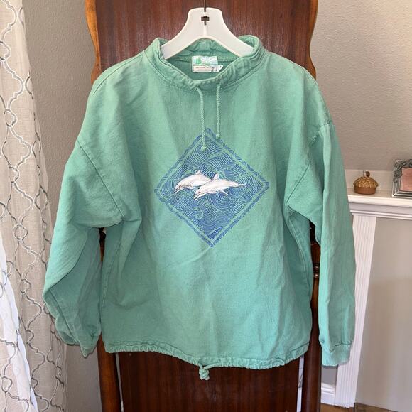 Vintage National Wildlife Sweatshirt adult S/M Drawstring Mock Neck Dolphin - Picture 1 of 9